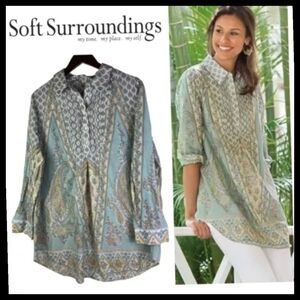 Soft Surroundings Tabitha Popover Tunic Top Paisley Sky Blue Green Size Large
